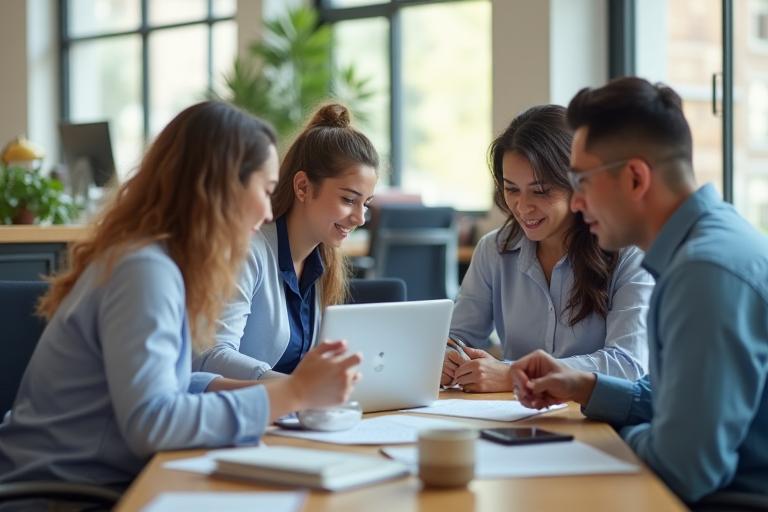 팀워크를 이루는 미래문화그룹 직원들